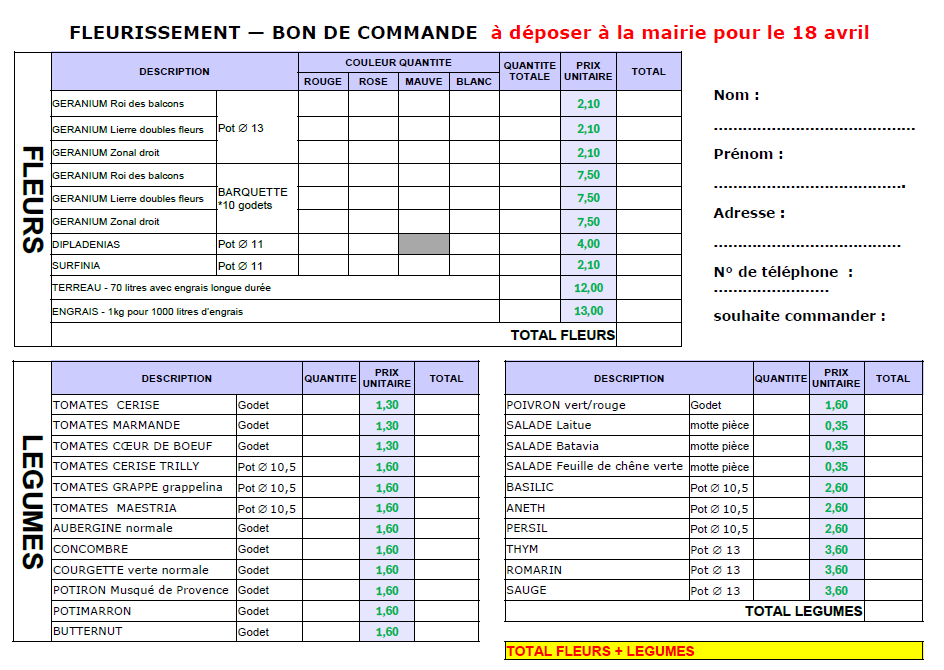 Commande groupée de végétaux